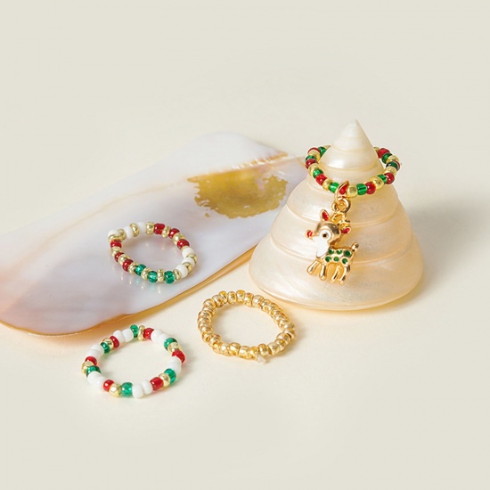 Immagine di Resina Carino Elastico Anelli di Perline Multicolore Natale 1 Serie