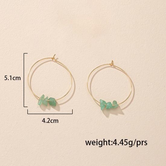 Image de Boucles d'Oreilles Créole Anneaux en Gemme Doré Multicolore Chips Perles Rond 5.1cm x 4.2cm, Epaisseur de Fil: (20 gauge), 1 Paire