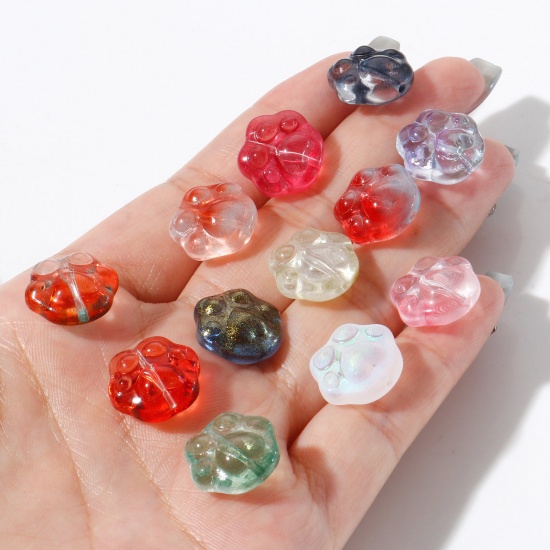 Picture of Lampwork Glass Pet Memorial Beads Cat Animal Multicolor Paw Claw About 15mm x 14mm