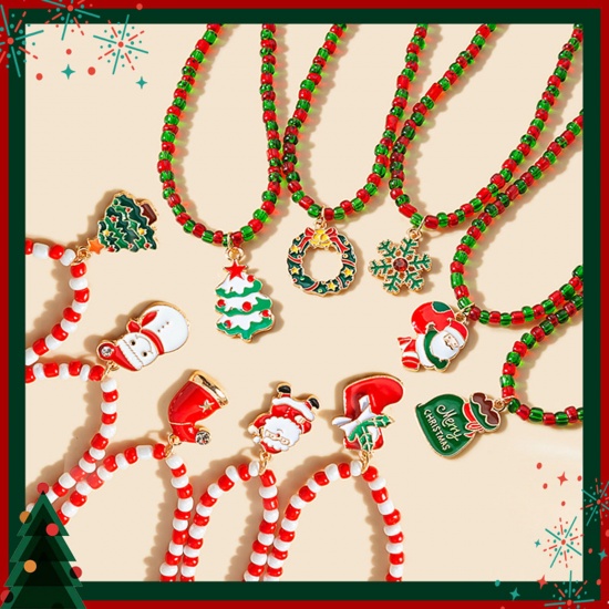 Picture of Acrylic Stylish Beaded Necklace Multicolor Christmas Enamel