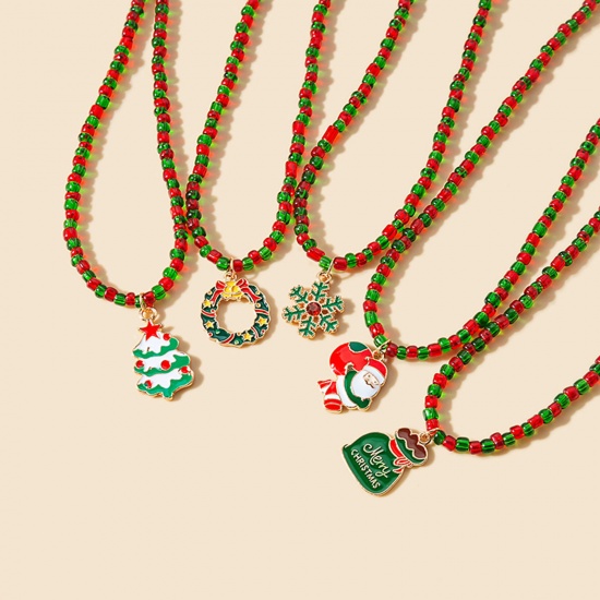 Picture of Acrylic Stylish Beaded Necklace Multicolor Christmas Enamel