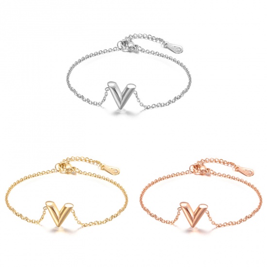 Picture of 304 Stainless Steel Stylish Bracelets Multicolor V-shaped 15cm(5 7/8") long