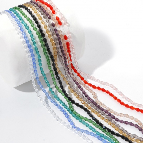 Image de Perles en Verre Goutte d'Eau Multicolore à Facettes 6mm x 4mm, Trou: 0.5mm, 37cm long, 1 Enfilade (env. 65 Pcs/Enfilade)