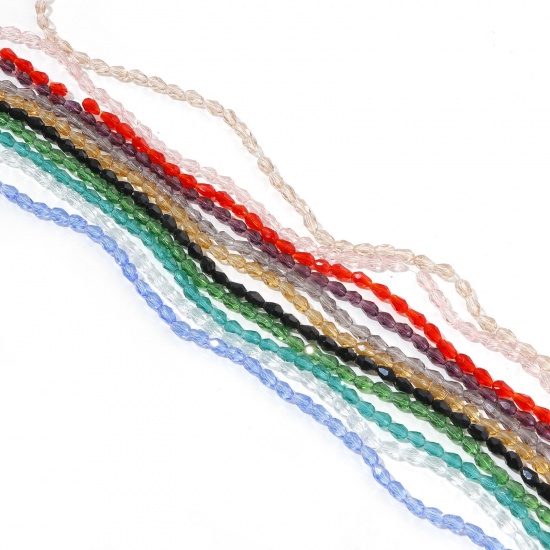 Изображение Стеклянные Бусины, водяная капля Разноцветный Шлифованый, 6мм x 4мм, Отверстие:примерно 0.5мм, 37см длина, 1 Нитка (примерно 65 шт/нитка)