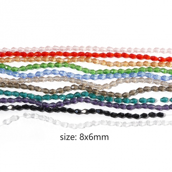 Изображение Стеклянные Бусины, водяная капля Разноцветный Шлифованый, 8мм x 6мм, Отверстие:примерно 1мм, 52см длина, 1 Нитка (примерно 65 шт/нитка)