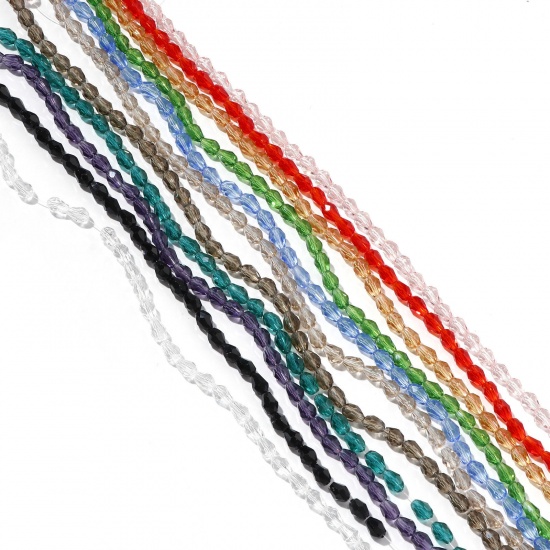 Изображение Стеклянные Бусины, водяная капля Разноцветный Шлифованый, 8мм x 6мм, Отверстие:примерно 1мм, 52см длина, 1 Нитка (примерно 65 шт/нитка)
