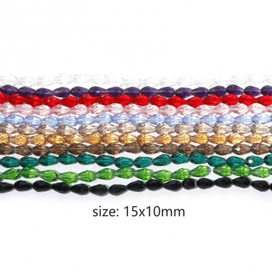 Immagine di Vetro Perline Goccia Multicolore Sfaccettato Circa 15mm x 10mm, Foro: Circa 1.4mm, lunghezza: 70cm, 1 Filo (Circa 48 Pezzi/Treccia)