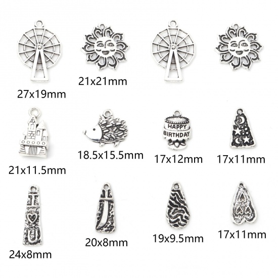 Picture of Zinc Based Alloy Charms Antique Silver Color Sun Cake Hollow