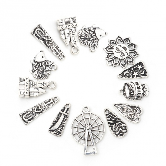 Picture of Zinc Based Alloy Charms Antique Silver Color Sun Cake Hollow