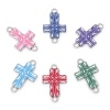 Immagine di Lega di Zinco Religione Connettore Accessori Croce Tono Argento Multicolore Smalto 24mm x 15mm, 20 Pz