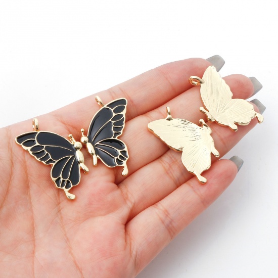 Picture of Zinc Based Alloy Best Friends Pendants Gold Plated Multicolor Butterfly Animal Enamel 3.2cm x 2.1cm