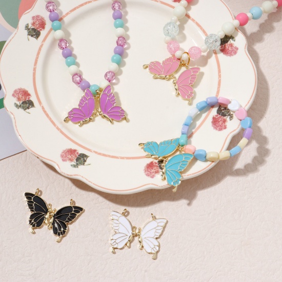 Immagine di Lega di Zinco Migliori Amici Ciondoli Farfalla Oro Placcato Multicolore Smalto 3.2cm x 2.1cm , 5 Paia