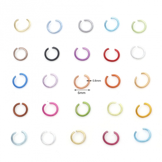 Picture of 0.8mm Aluminum Open Jump Rings Findings Round Multicolor 6mm Dia