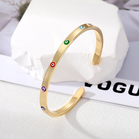 Picture of Brass Stylish Open Cuff Bangles Bracelets Evil Eye Multicolor Enamel 6cm Dia.                                                                                                                                                                                 