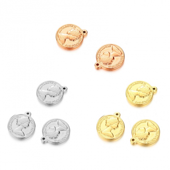 Image de Breloques en 304 Acier Inoxydable Monnaie Métallique Multicolore Reine 22mm x 19mm , 2 Pcs