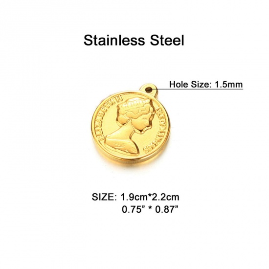 Image de Breloques en 304 Acier Inoxydable Monnaie Métallique Multicolore Reine 22mm x 19mm , 2 Pcs