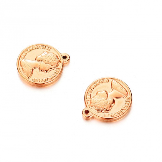Image de Breloques en 304 Acier Inoxydable Monnaie Métallique Multicolore Reine 22mm x 19mm , 2 Pcs