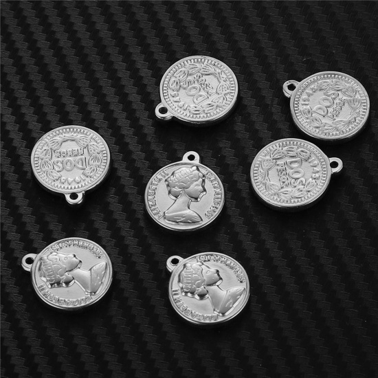 Image de Breloques en 304 Acier Inoxydable Monnaie Métallique Multicolore Reine 22mm x 19mm , 2 Pcs