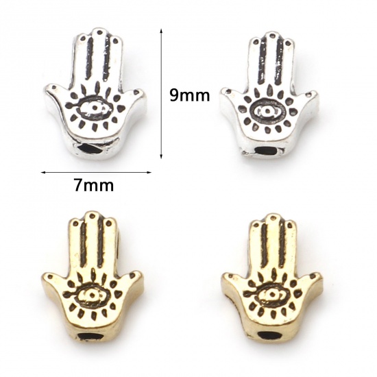 Picture of Zinc Based Alloy Religious Spacer Beads Multicolor Hamsa Symbol Hand Eye About 9mm x 7mm