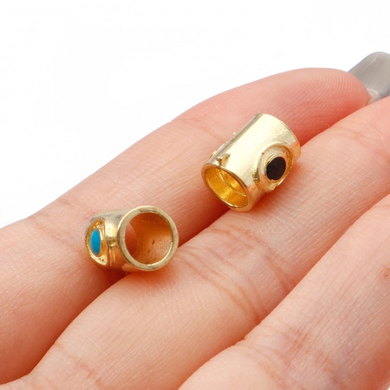 Picture of Zinc Based Alloy Spacer Beads Gold Plated Multicolor Cylinder Enamel About 9mm x 9mm