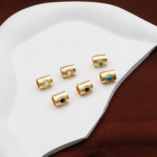 Picture of Zinc Based Alloy Spacer Beads Gold Plated Multicolor Cylinder Enamel About 9mm x 9mm