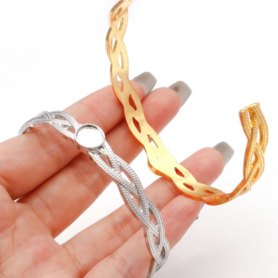 Image de Bracelet Manchette Jonc Semi-Ouvert Accessoires en Alliage de Zinc Tressé Multicolore Cabochon Rapportable (Taille à Incruster: 8mm Dia) 16cm long, 2 Pcs