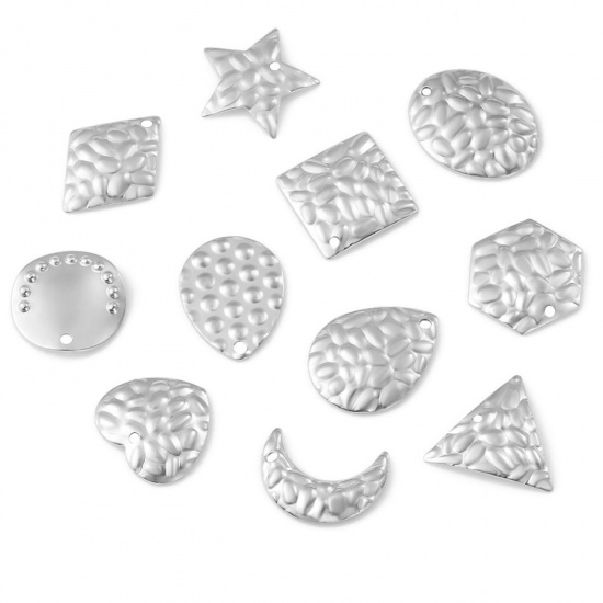 Picture of 304 Stainless Steel Hammered Charms Multicolor Geometric Texture