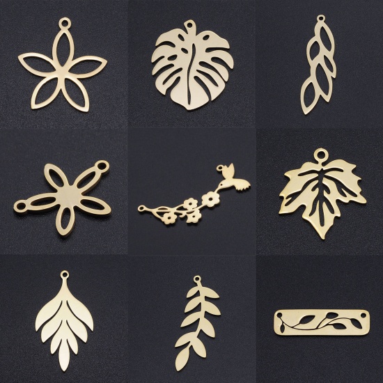 Picture of 201 Stainless Steel Charms Multicolor Flower Leaf Hollow