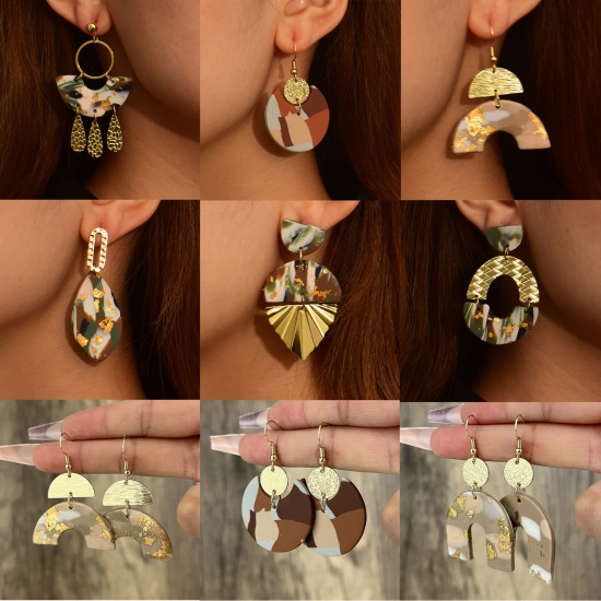 Picture of Resin Stylish Earrings Gold Plated Geometric Splicing