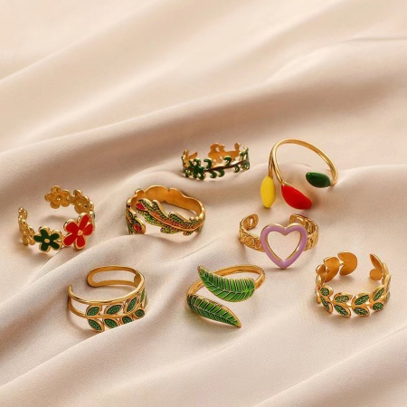 304 Acciaio Inossidabile Elegante Aperto Anello Multicolore Smalto 1 Pz