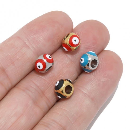 Bild von 304 Edelstahl Religiös Perlen Rund Bunt Böser Blick Evil Eye Emaille 8mm x 6mm, Loch: ca. 3.2mm, 2 Stück