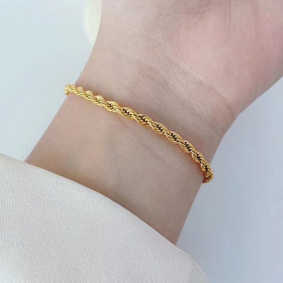 Picture of Titanium Steel Braided Rope Chain Bracelets 14K Real Gold Plated 17cm(6 6/8") long