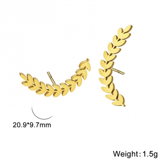 Immagine di 304 Acciaio Inossidabile Orecchini a Perno Multicolore Spiga di Grano Filigrana 20.9mm x 9.7mm, Posta / Filo Dimensione: (20 misura), 1 Paio