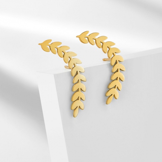 Immagine di 304 Acciaio Inossidabile Orecchini a Perno Multicolore Spiga di Grano Filigrana 20.9mm x 9.7mm, Posta / Filo Dimensione: (20 misura), 1 Paio