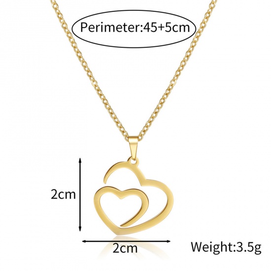 Picture of 304 Stainless Steel Valentine's Day Link Cable Chain Necklace Multicolor Heart Hollow 45cm(17 6/8") long