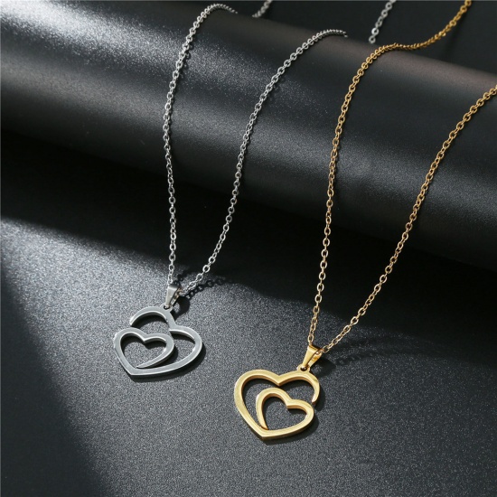 Picture of 304 Stainless Steel Valentine's Day Link Cable Chain Necklace Multicolor Heart Hollow 45cm(17 6/8") long