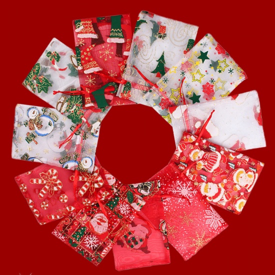 オーガンザ クリスマス ドローストリングバッグ 長方形 多色 10 個 の画像