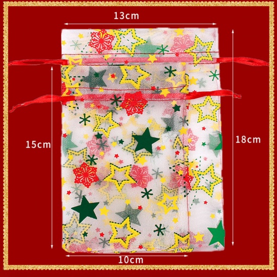 Picture of Organza Christmas Drawstring Bags Rectangle Multicolor
