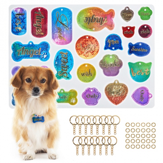 Picture of Silicone Pet Memorial Resin Mold For Dog Cat Tag Jewelry Making White