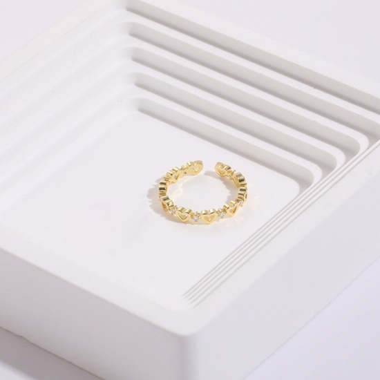 Image de Respectueux de la Nature Sucré & Mignon Bagues Ouvert Ajoustable Élégant en Cuivre & Zirconia Cubique Plaqué Or Véritable 14K Cœur Pour Femmes La Saint-Valentin 1 Pièce