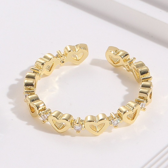 Immagine di Ecologico Dolce & Carino Elegante 14k Vero Oro Placcato Rame & Zircone Cubico Aperto Regolabile Cuore Anello Per Donne San Valentino 1 Pz