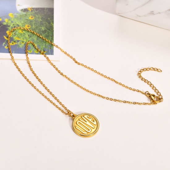 Picture of Eco-friendly Retro Stylish 18K Real Gold Plated 304 Stainless Steel Rolo Chain Geometric Pendant Necklace For Women