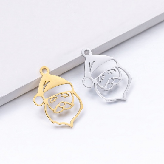 Bild von 304 Edelstahl Charms Weihnachten Weihnachtsmann Bunt Hohl 20mm x 15mm, 5 Stück
