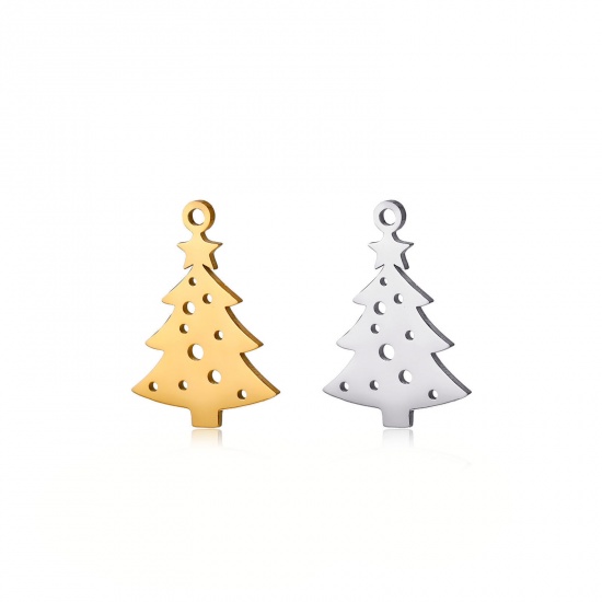 Imagen de 304 Acero Inoxidable Colgantes Charms Árbol de Navidad Multicolor Hueco 20mm x 15mm, 5 Unidades