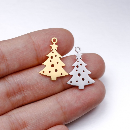 Imagen de 304 Acero Inoxidable Colgantes Charms Árbol de Navidad Multicolor Hueco 20mm x 15mm, 5 Unidades