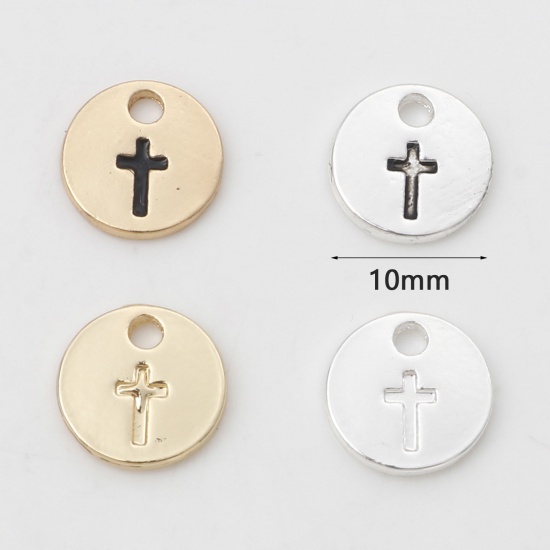 Picture of Zinc Based Alloy Religious Charms Multicolor Round Cross 10mm Dia.
