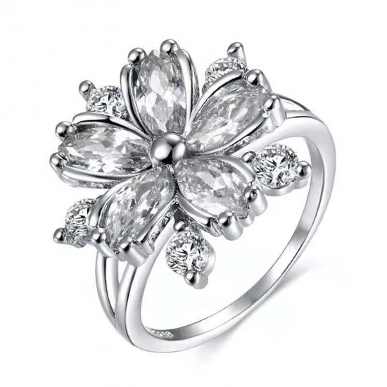 Picture of Wedding Unadjustable Rings Flower Leaves Multicolour Cubic Zirconia