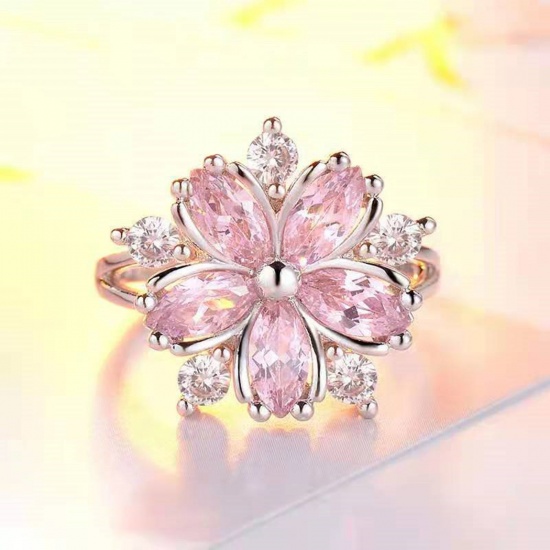 Picture of Wedding Unadjustable Rings Flower Leaves Multicolour Cubic Zirconia