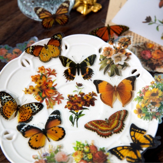 Immagine di PET Insetto DIY Decorazione Di Scrapbook Adesivi Multicolore Farfalla Fiore 6cm x 4cm, 1 Serie ( 40 Pz/Serie)