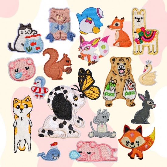 Image de Patchs (Dos Avec Colle) DIY Scrapbooking Artisanat en Polyester Broderie Multicolore Animal 5 Pcs